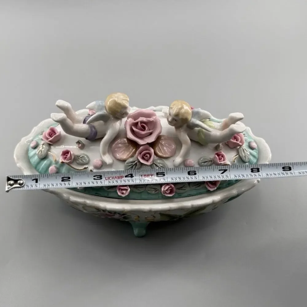 Vintage Westland Japan Floral Porcelain Trinket Box Gold Ormolu Footed Case